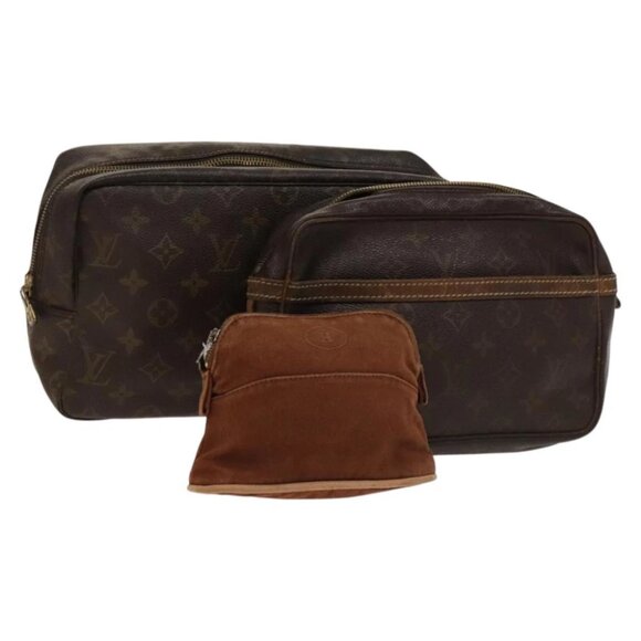 LOUIS VUITTON Hermes Monogram Clutch Bag 3Set Brown Beige LV Auth am8662 - Picture 1 of 14